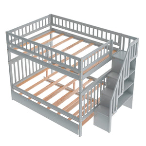 Homeroots Gray Full Over Full Farmhouse Style Bunk Bed With Trundle And Staircase  Manufactured Wood And Solid Wood 403664