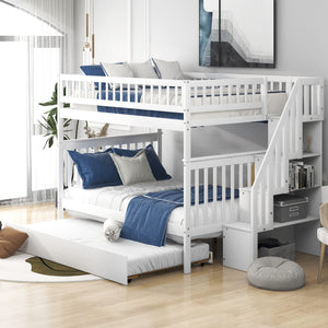 Homeroots White Full Over Full Farmhouse Style Bunk Bed With Trundle And Staircase  Manufactured Wood And Solid Wood 403665