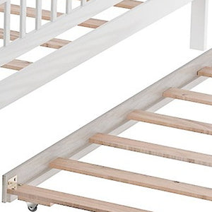 Homeroots White Full Over Full Farmhouse Style Bunk Bed With Trundle And Staircase  Manufactured Wood And Solid Wood 403665