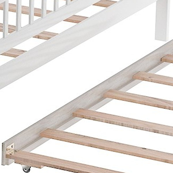 Homeroots White Full Over Full Farmhouse Style Bunk Bed With Trundle And Staircase  Manufactured Wood And Solid Wood 403665