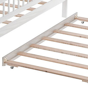 Homeroots White Full Over Full Farmhouse Style Bunk Bed With Trundle And Staircase  Manufactured Wood And Solid Wood 403665