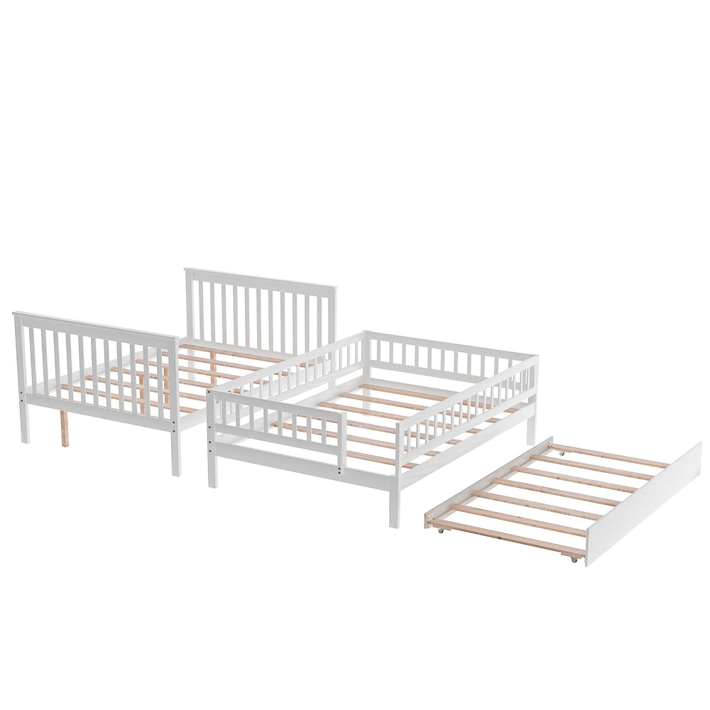 Homeroots White Full Over Full Farmhouse Style Bunk Bed With Trundle And Staircase  Manufactured Wood And Solid Wood 403665