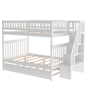 Homeroots White Full Over Full Farmhouse Style Bunk Bed With Trundle And Staircase  Manufactured Wood And Solid Wood 403665