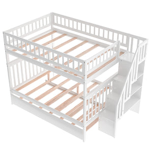 Homeroots White Full Over Full Farmhouse Style Bunk Bed With Trundle And Staircase  Manufactured Wood And Solid Wood 403665