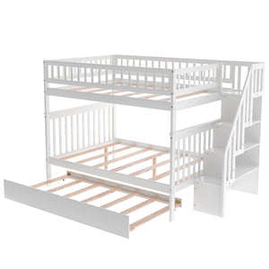 Homeroots White Full Over Full Farmhouse Style Bunk Bed With Trundle And Staircase  Manufactured Wood And Solid Wood 403665