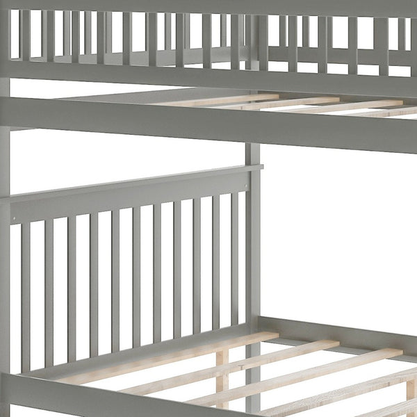 Homeroots Gray Full Over Full Farmhouse Style Bunk Bed With Storage Staircase  Manufactured Wood And Solid Wood 403666