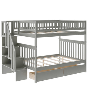 Homeroots Gray Full Over Full Farmhouse Style Bunk Bed With Storage Staircase  Manufactured Wood And Solid Wood 403666