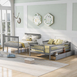 Homeroots Gray Full Over Full Farmhouse Style Bunk Bed With Storage Staircase  Manufactured Wood And Solid Wood 403666