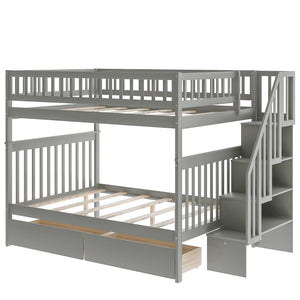 Homeroots Gray Full Over Full Farmhouse Style Bunk Bed With Storage Staircase  Manufactured Wood And Solid Wood 403666