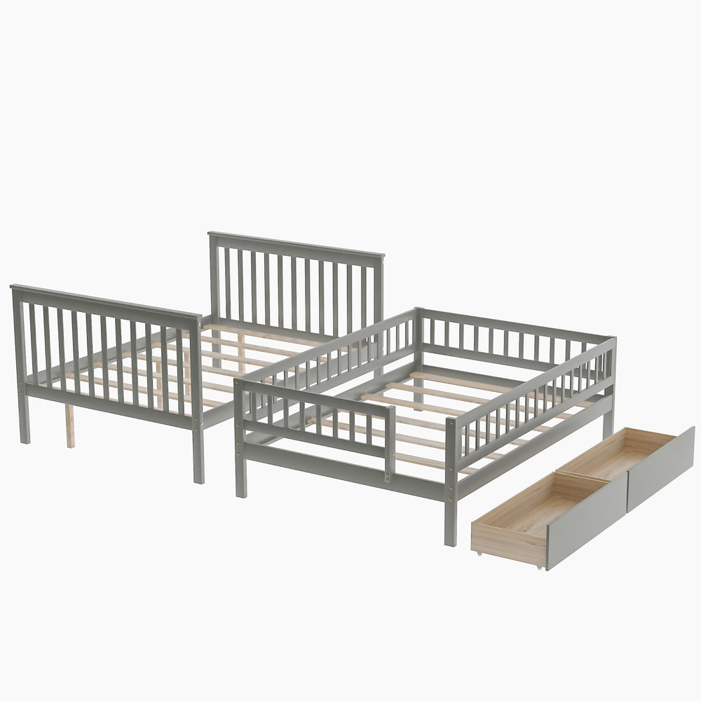 Homeroots Gray Full Over Full Farmhouse Style Bunk Bed With Storage Staircase  Manufactured Wood And Solid Wood 403666