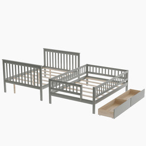 Homeroots Gray Full Over Full Farmhouse Style Bunk Bed With Storage Staircase  Manufactured Wood And Solid Wood 403666