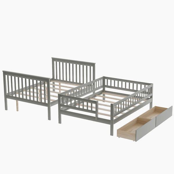 Homeroots Gray Full Over Full Farmhouse Style Bunk Bed With Storage Staircase  Manufactured Wood And Solid Wood 403666