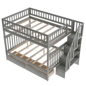 Homeroots Gray Full Over Full Farmhouse Style Bunk Bed With Storage Staircase  Manufactured Wood And Solid Wood 403666