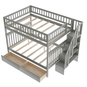 Homeroots Gray Full Over Full Farmhouse Style Bunk Bed With Storage Staircase  Manufactured Wood And Solid Wood 403666