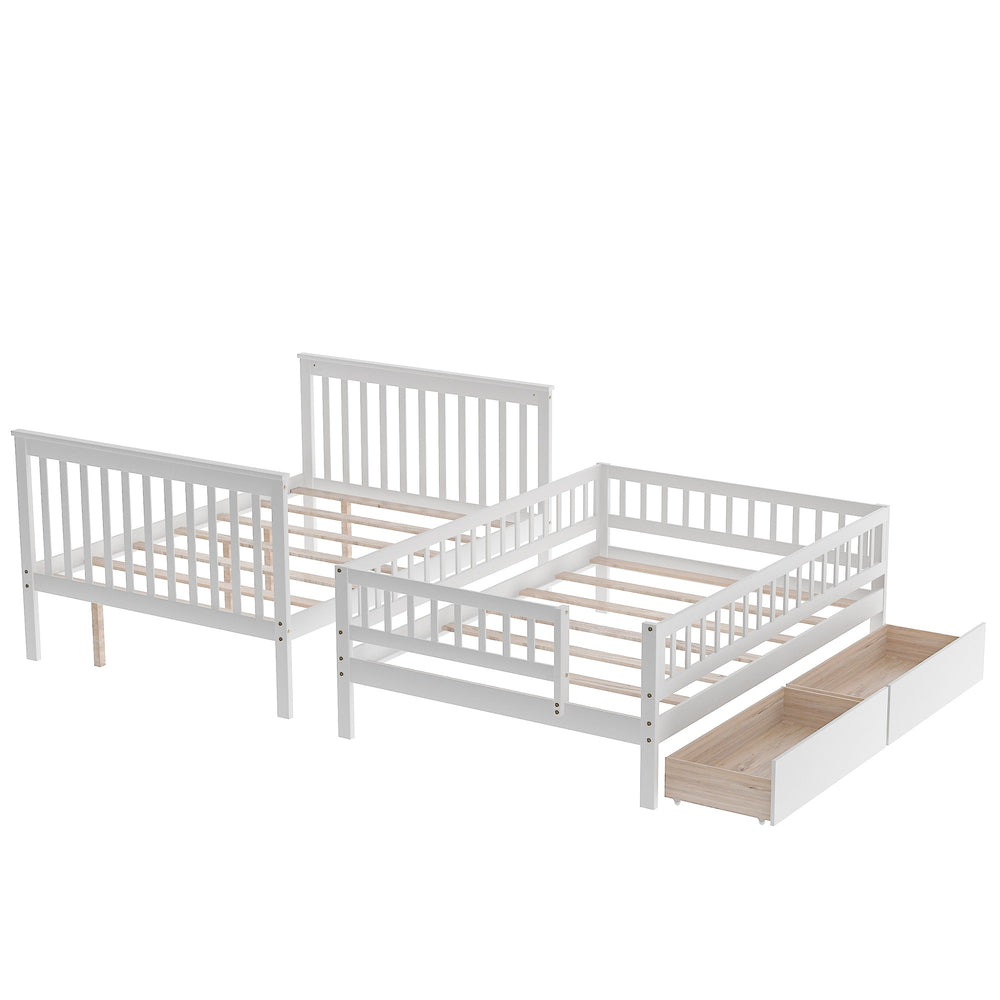 Homeroots White Full Over Full Farmhouse Style Bunk Bed With Storage Staircase  Manufactured Wood And Solid Wood 403667