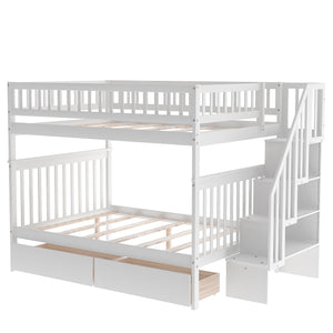 Homeroots White Full Over Full Farmhouse Style Bunk Bed With Storage Staircase  Manufactured Wood And Solid Wood 403667