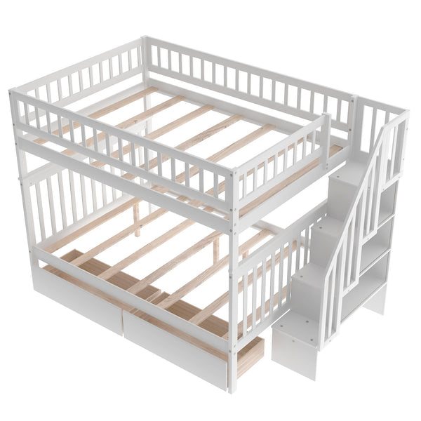 Homeroots White Full Over Full Farmhouse Style Bunk Bed With Storage Staircase  Manufactured Wood And Solid Wood 403667