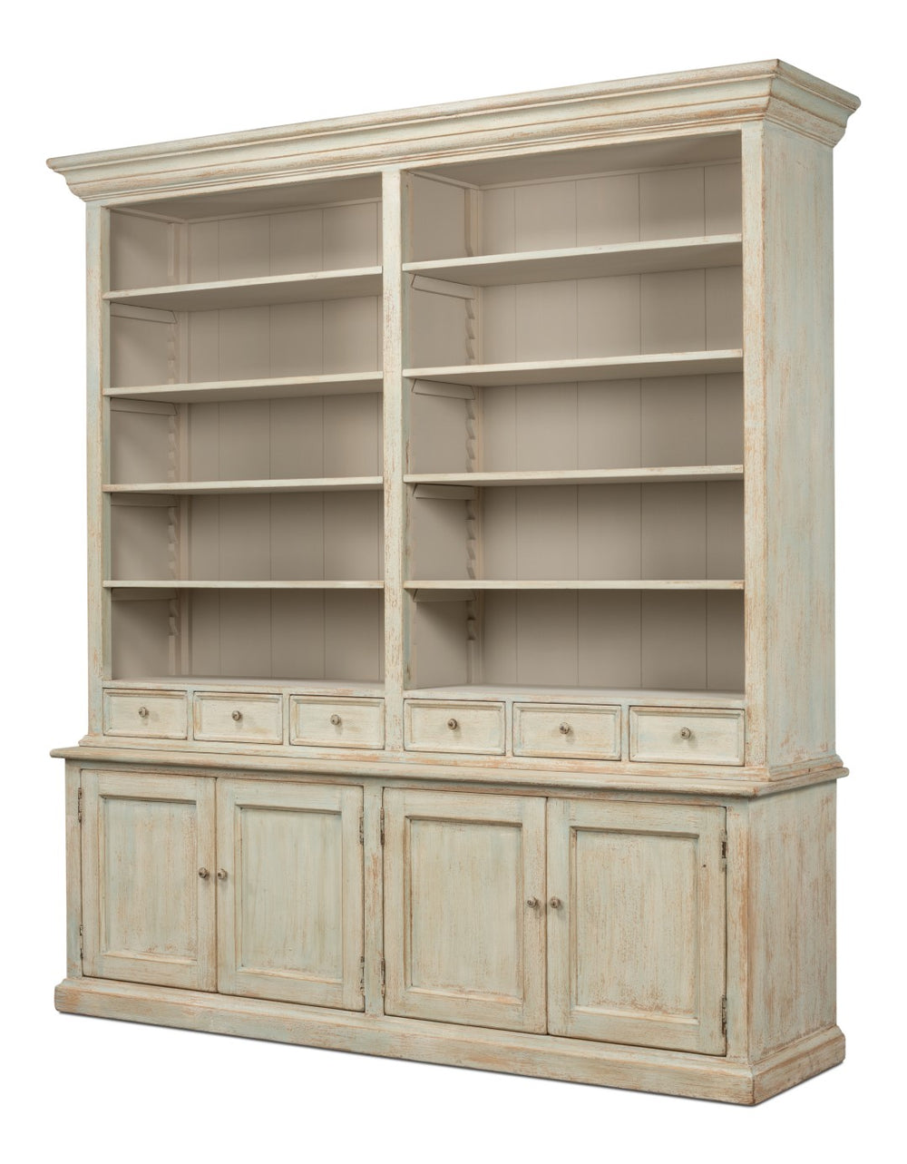 Sarreid Angelique Bookcase - Stylish Reclaimed Pine Design With 8 Adjustable Shelves In Antique Blue Wash Finish Beige  40368