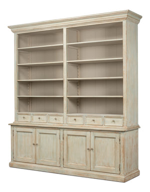 Sarreid Angelique Bookcase - Stylish Reclaimed Pine Design With 8 Adjustable Shelves In Antique Blue Wash Finish Beige  40368