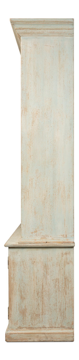 Sarreid Angelique Bookcase - Stylish Reclaimed Pine Design With 8 Adjustable Shelves In Antique Blue Wash Finish Beige  40368