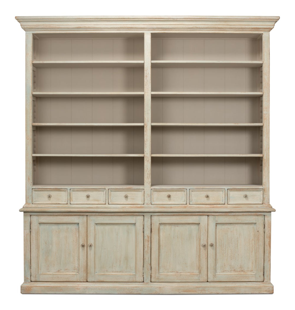Sarreid Angelique Bookcase - Stylish Reclaimed Pine Design With 8 Adjustable Shelves In Antique Blue Wash Finish Beige  40368