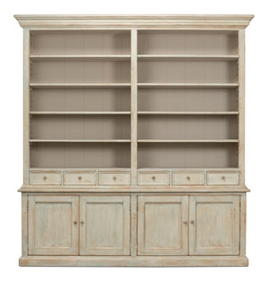 Sarreid Angelique Bookcase - Stylish Reclaimed Pine Design With 8 Adjustable Shelves In Antique Blue Wash Finish Beige  40368