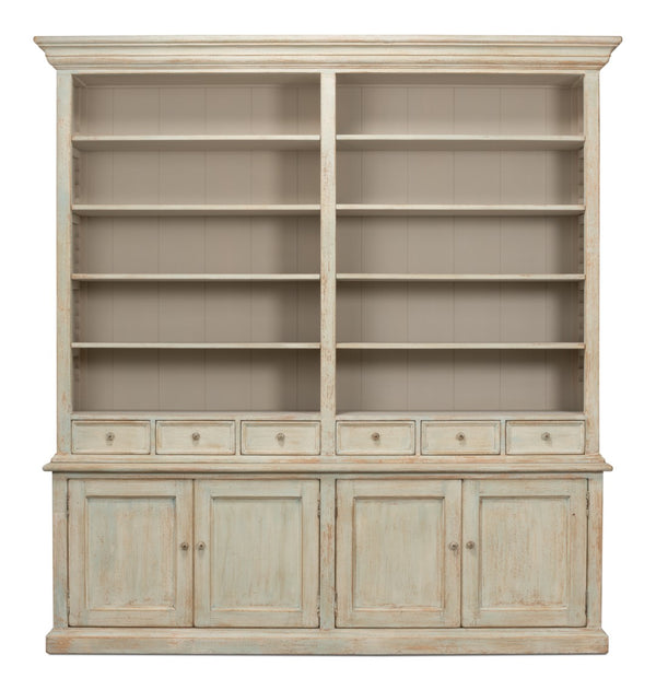 Sarreid Angelique Bookcase - Stylish Reclaimed Pine Design With 8 Adjustable Shelves In Antique Blue Wash Finish Beige  40368