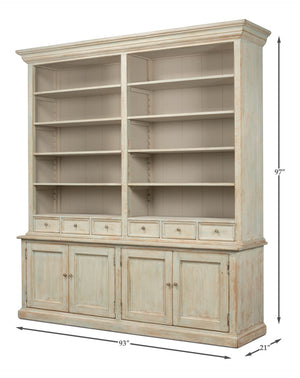 Sarreid Angelique Bookcase - Stylish Reclaimed Pine Design With 8 Adjustable Shelves In Antique Blue Wash Finish Beige  40368