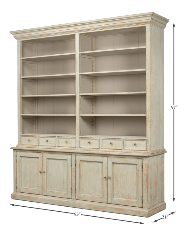 Sarreid Angelique Bookcase - Stylish Reclaimed Pine Design With 8 Adjustable Shelves In Antique Blue Wash Finish Beige  40368
