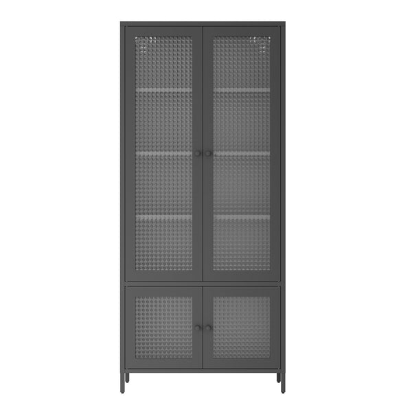 English Elm Large Metal Storage Cabinet with 4 Waffle-Grid Tempered Glass Doors, 5 Shelves, Rust-Resistant Steel Finish W2378P176273