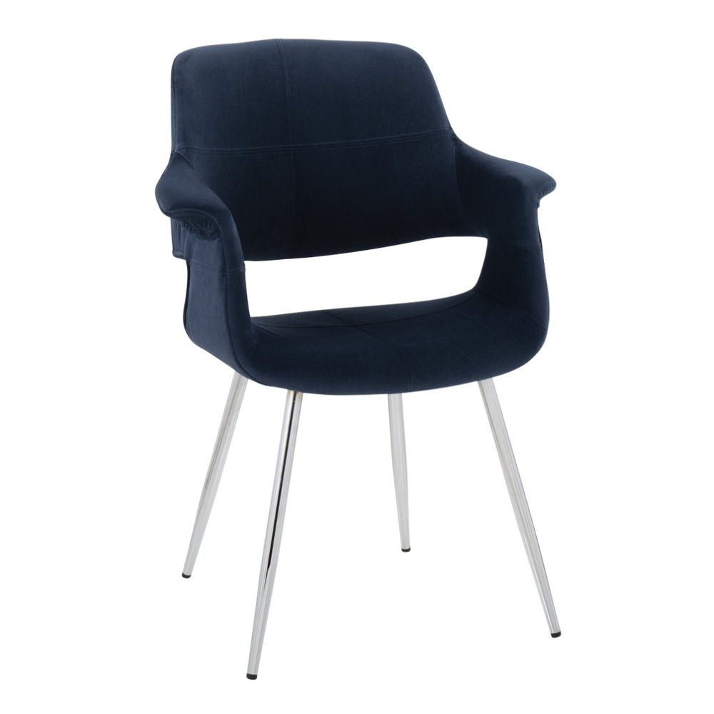 English Elm Vintage Glam Art Deco Chair Set Of 2 In Plush Blue Velvet & Chrome Metal – Stylish & Comfortable B202P223674-GIGA