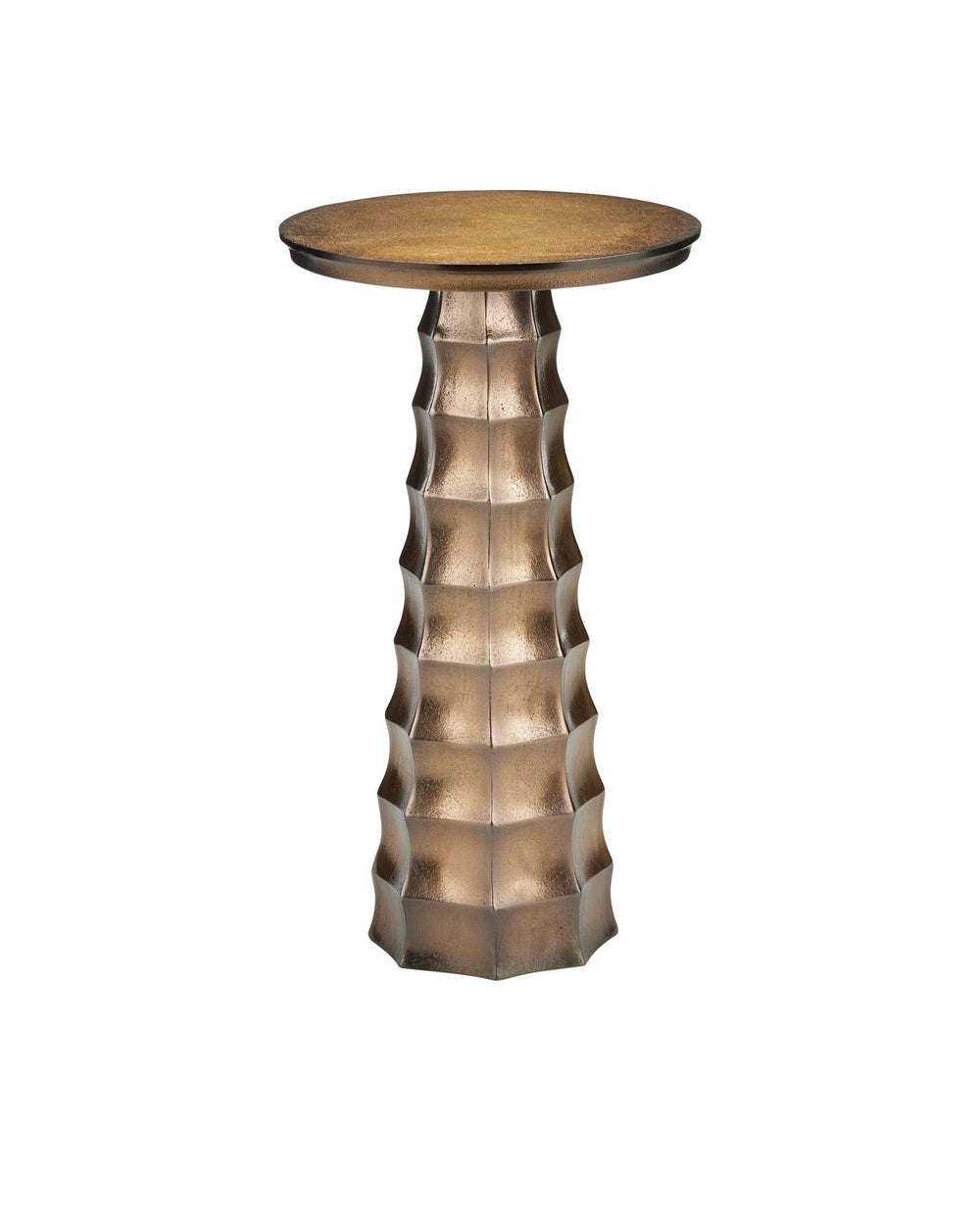 Currey & Company Gridiron Drinks Table - Elegant Antique Brass Accent Table With Fluted Design For Stylish Spaces Gold Cast Aluminum 4000-0229-currey-company