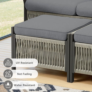 English Elm Outdoor Pe Wicker Patio Ottoman Set of 2 with Cushions for Deck or Backyard T3773P419406