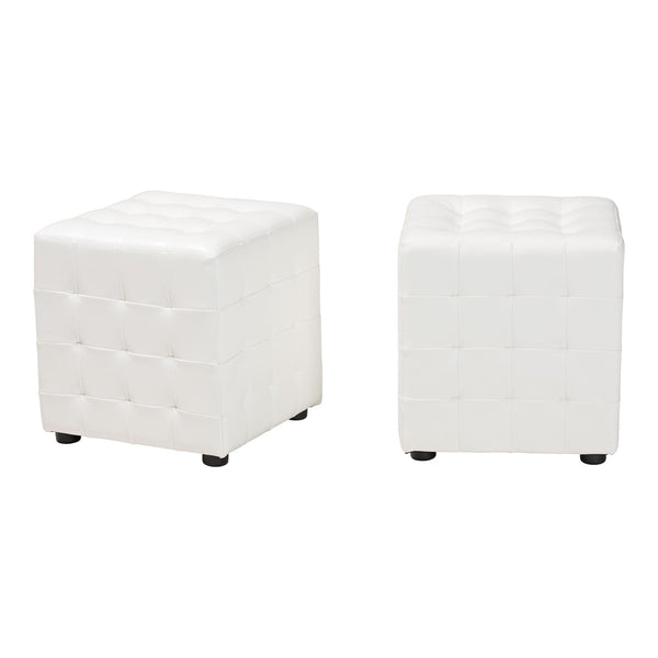 Baxton Studio Baxton Studio Modern Cube Ottoman Set of 2 – Stylish, Lightweight Footrest with Tufted Design White BH-5589-WHITE-OTTO