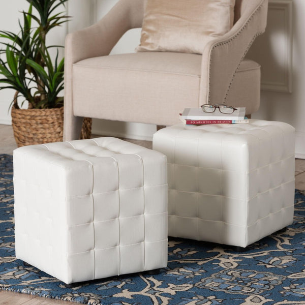 Baxton Studio Baxton Studio Modern Cube Ottoman Set of 2 – Stylish, Lightweight Footrest with Tufted Design White BH-5589-WHITE-OTTO