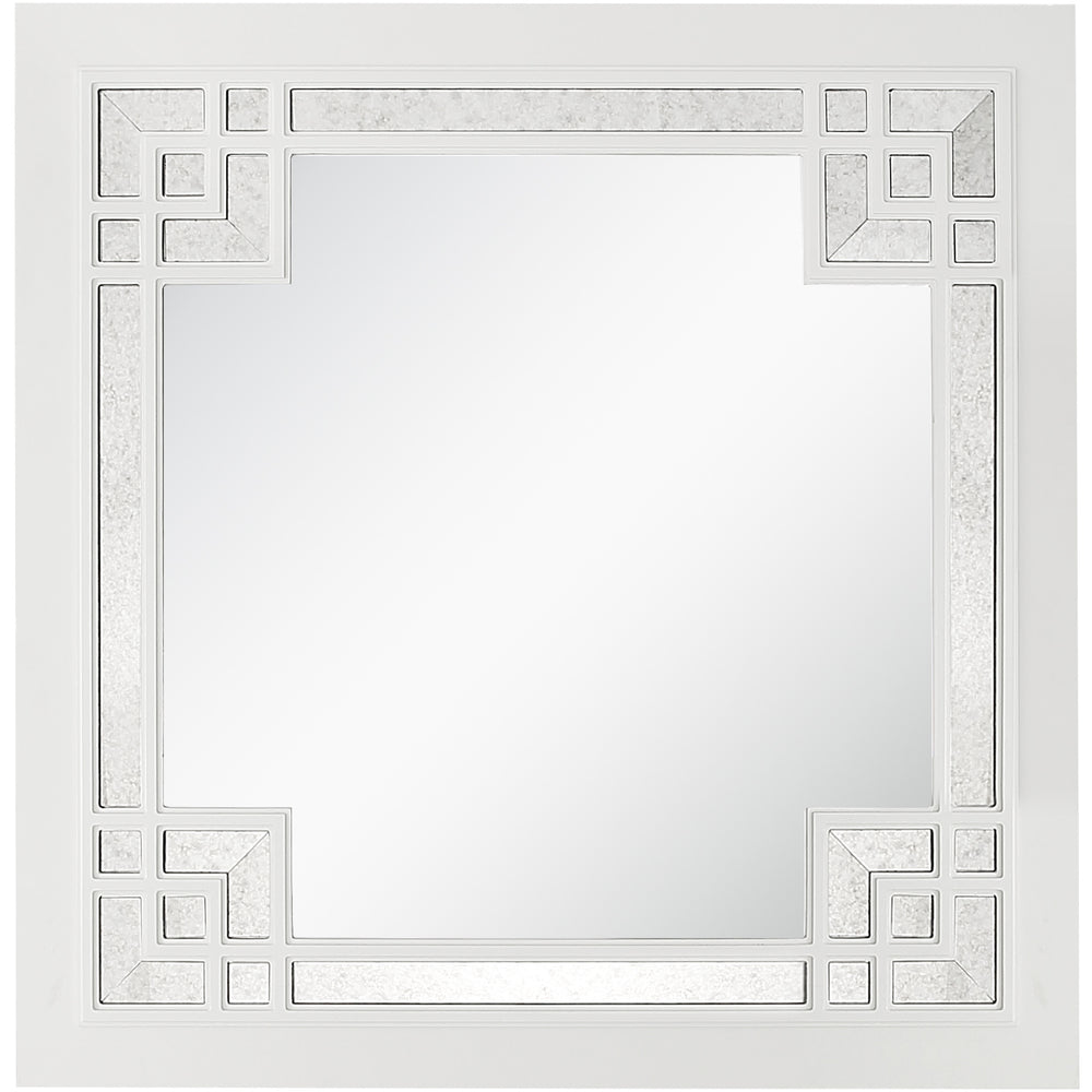 Homeroots 39" White Square Accent Wood Mirror  Glass 403715