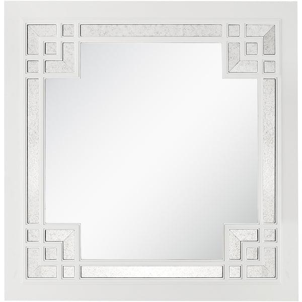 Homeroots 39" White Square Accent Wood Mirror  Glass 403715