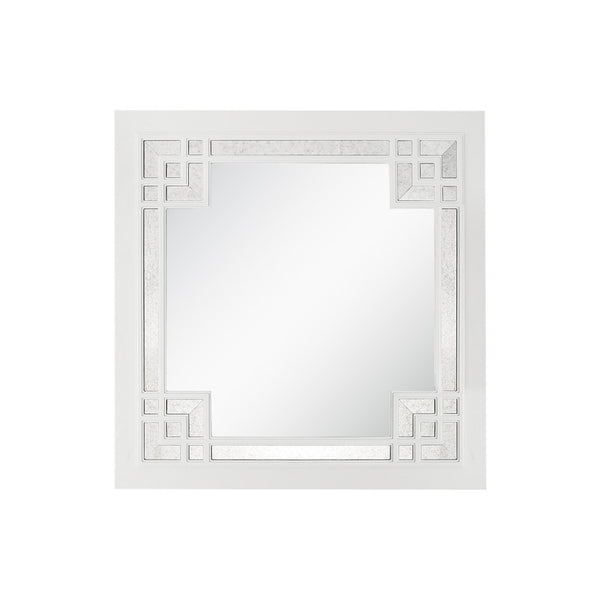 HomeRoots 39" White Square Accent Wood Mirror - Modern Framed Design for Brightening Any Room Aesthetic 403715