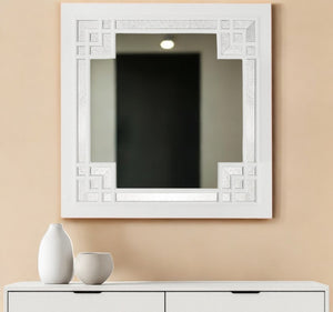 HomeRoots 39" White Square Accent Wood Mirror - Modern Framed Design for Brightening Any Room Aesthetic 403715