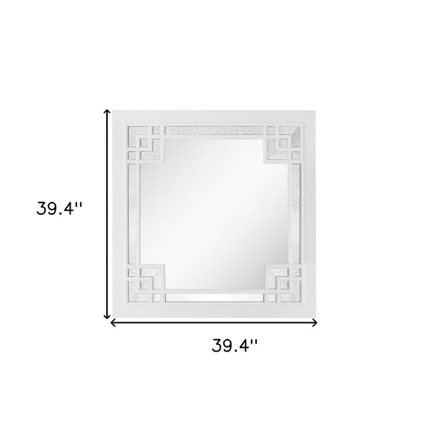 HomeRoots 39" White Square Accent Wood Mirror - Modern Framed Design for Brightening Any Room Aesthetic 403715