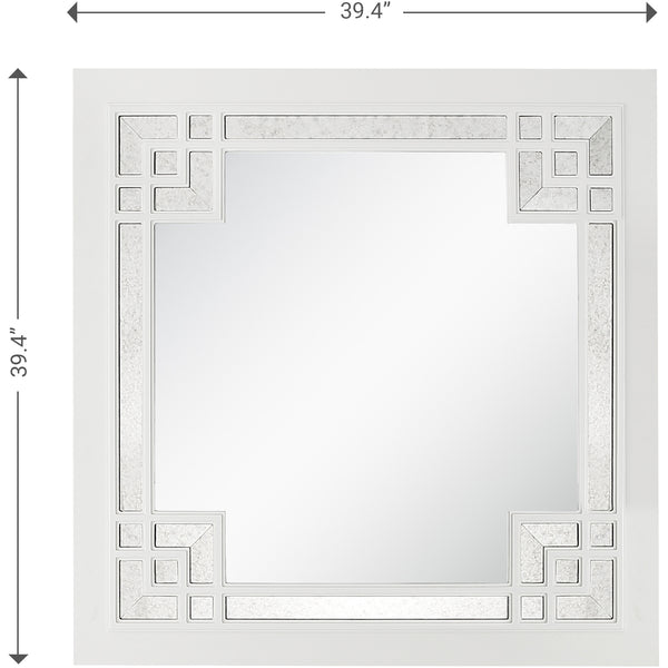 Homeroots 39" White Square Accent Wood Mirror  Glass 403715