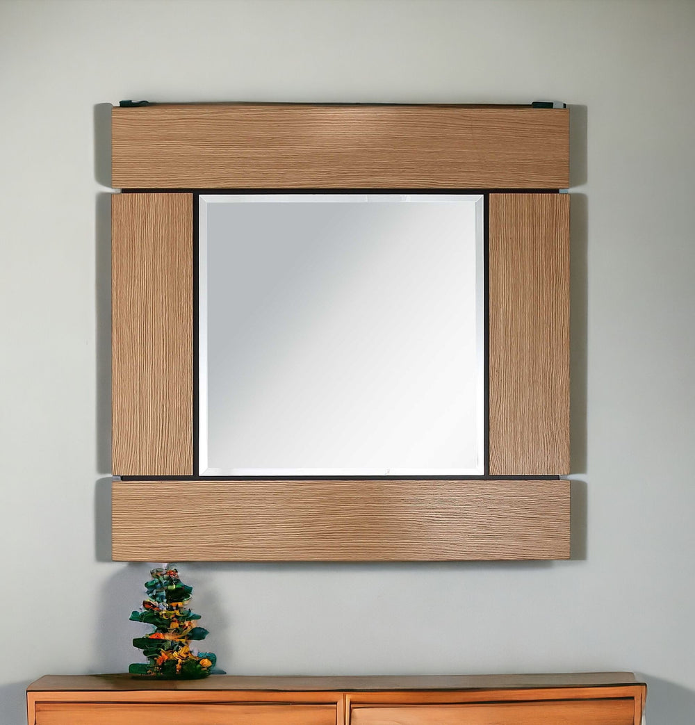 Homeroots 35" Brown Square Accent Wood Mirror  Glass 403718