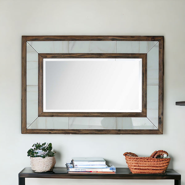 Homeroots 32" Brown Wood Framed Accent Mirror  Glass 403719