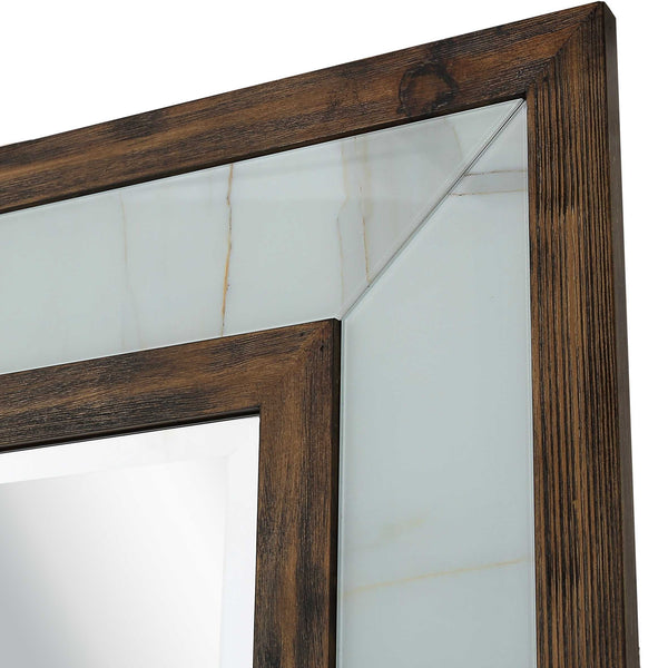 Homeroots 32" Brown Wood Framed Accent Mirror  Glass 403719