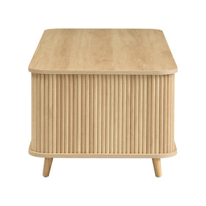 English Elm Modern Mid-century Coffee Table Tambour Doors Open Shelves Warm Wood Living Room Natural N770P333551N