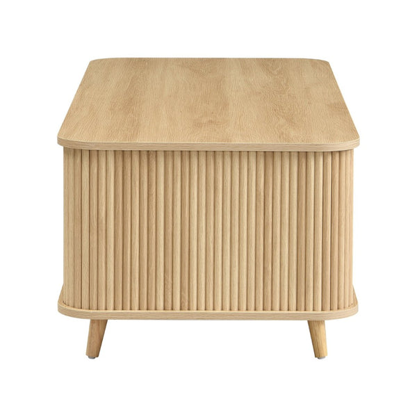 English Elm Modern Mid-century Coffee Table Tambour Doors Open Shelves Warm Wood Living Room Natural N770P333551N