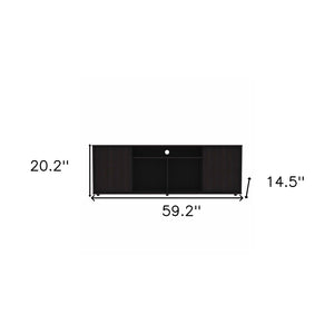 HomeRoots 59" Black Open Shelving TV Stand - Stylish Storage for TVs Up to 65" with Cable Management & Versatility 403731