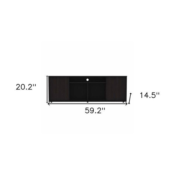 HomeRoots 59" Black Open Shelving TV Stand - Stylish Storage for TVs Up to 65" with Cable Management & Versatility 403731