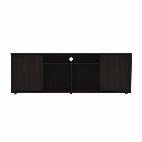 HomeRoots 59" Black Open Shelving TV Stand - Stylish Storage for TVs Up to 65" with Cable Management & Versatility 403731