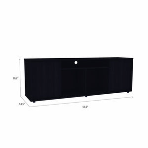 HomeRoots 59" Black Open Shelving TV Stand - Stylish Storage for TVs Up to 65" with Cable Management & Versatility 403731